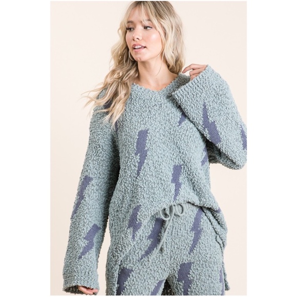 Bibi Cozy Popcorn Thunder Print V neck Sweater Pants Set - Picture 7 of 7